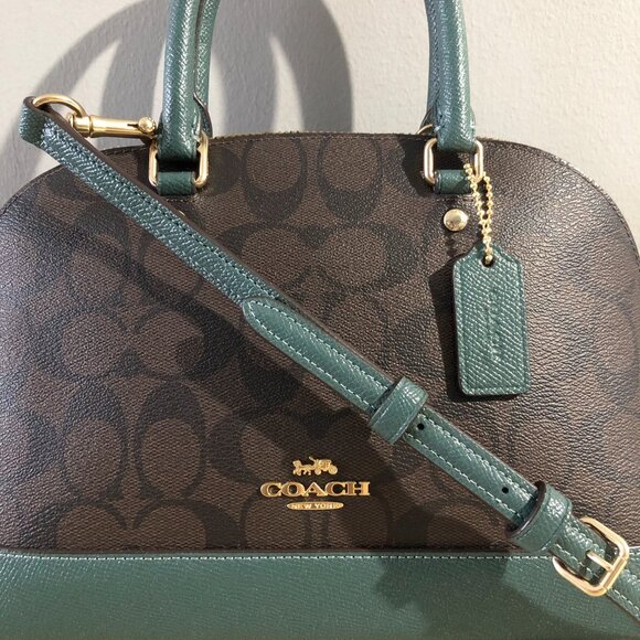 Coach Mini Sierra Satchel Signature Canvas Brown Turquoise Crossbody Bag F34290 - Picture 10 of 16